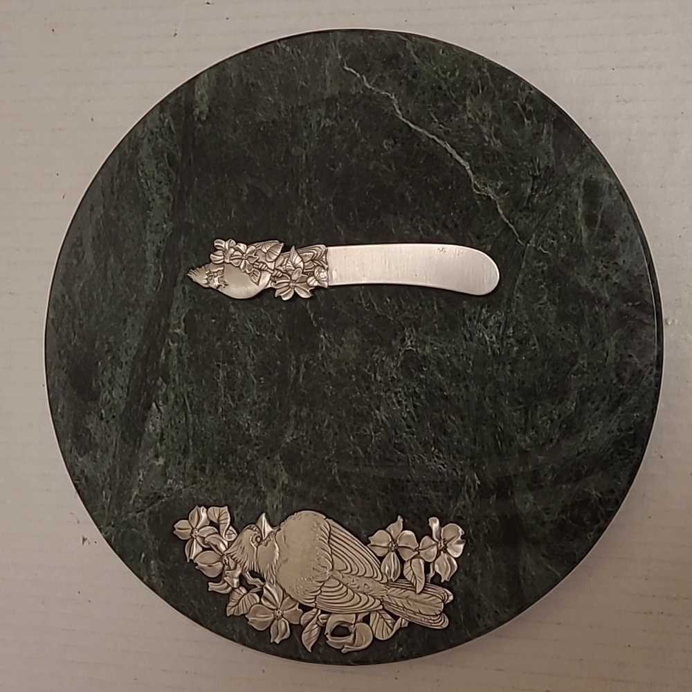 Pewter Cardinal Marble Cheese Board With Matching Knife
